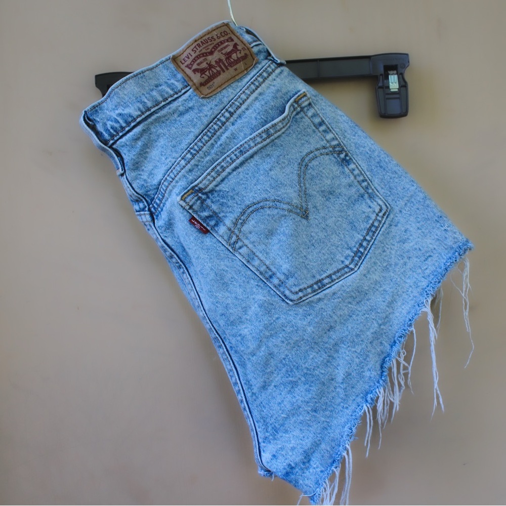 Levi's Light Blue Frayed Denim Shorts